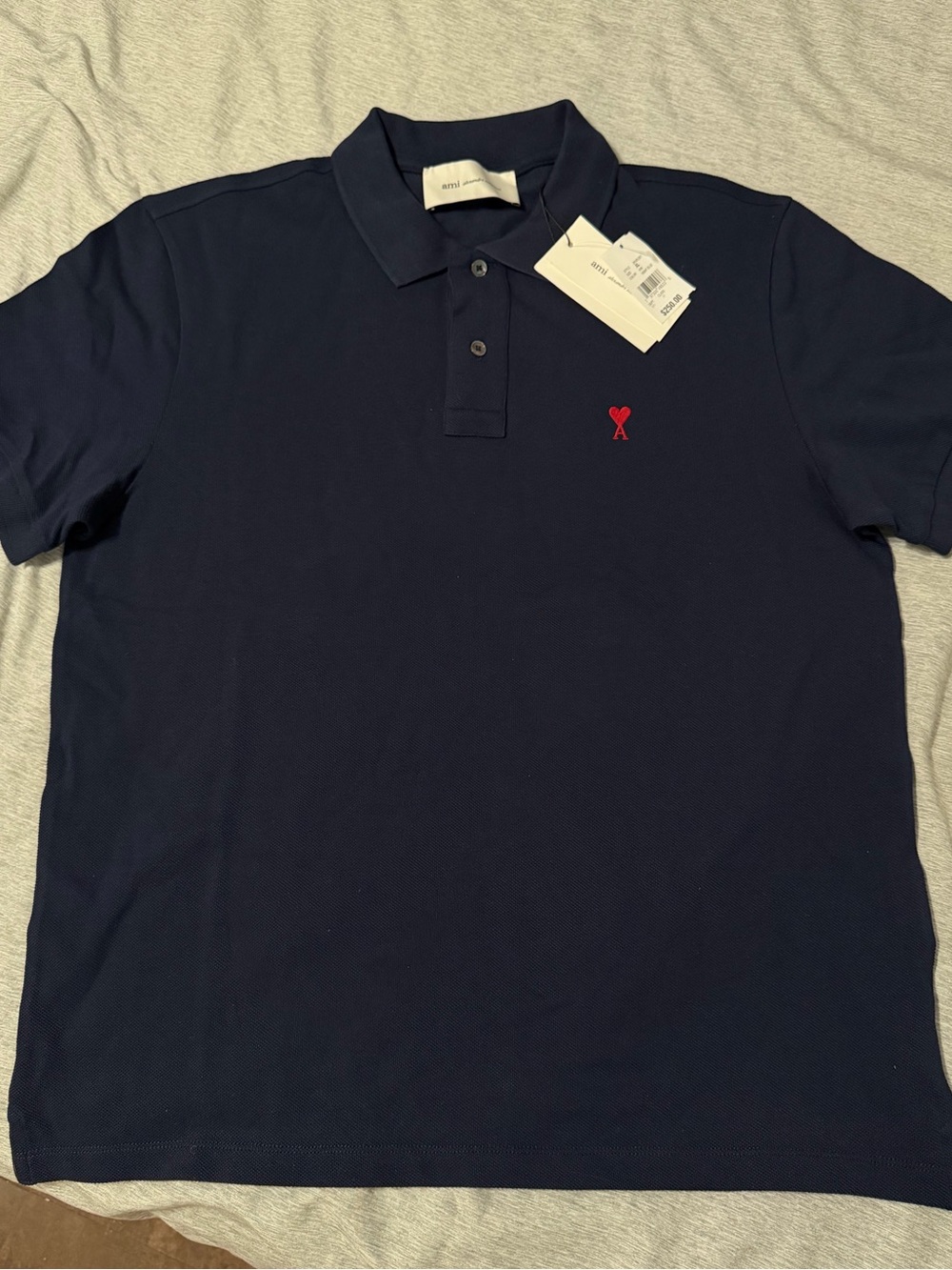 Ami Alexandre Mattiussi Navy Polo with Red Heart Emblem